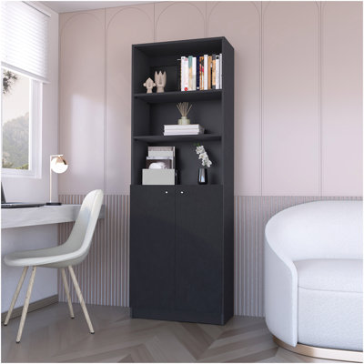 Bibliothèque à 2 portes Sutton, rangement avec tablettes à plusieurs niveaux et porte double