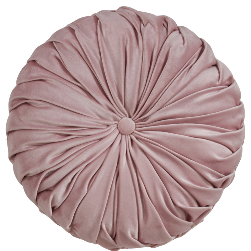 14" Blush Velvet Pintucked Round Throw Pillow