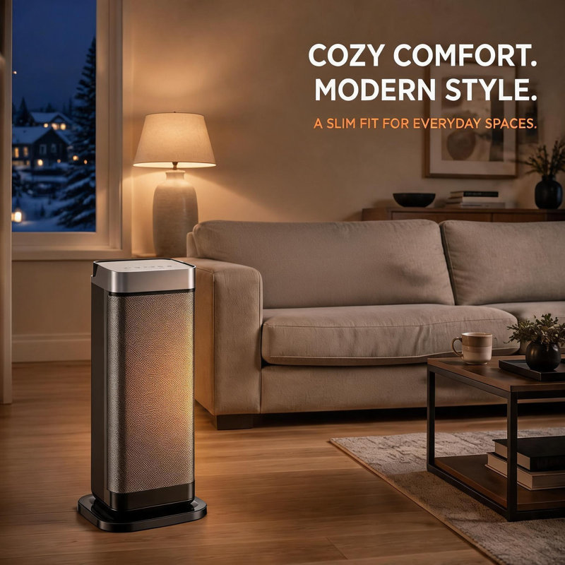 PTC Ceramic Space Heater, with 900W/1500W heat settings, overheat protection, Silver