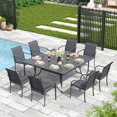 Ensemble repas d'extérieur carré pour 8 personnes avec chaises empilables