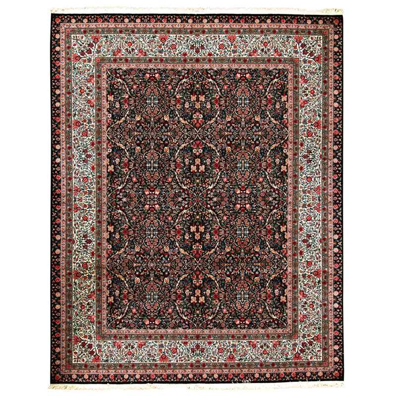 Tapis noir et ivoire de haute qualité noué à la main