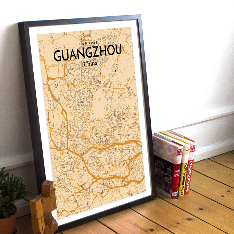 Guangzhou City Map - No Frame Print, 61cm H x 45.7cm W x 0.13cm D