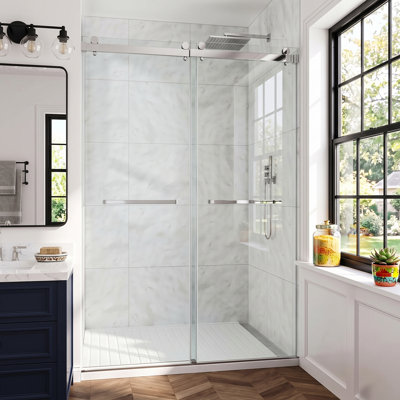 56"-61" W X 79" H Frameless Double Sliding Shower Door in Shatter-Resistant Film with 3/8" (10mm) Tempered Glass and Quiet Rollers