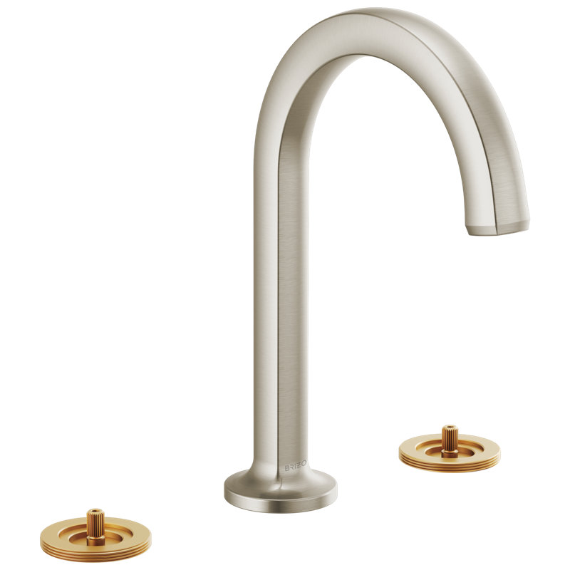 Kintsu® Widespread Lavatory Faucet with Arc Spout, Luxe Nickel, Knob Handle with Wood Inlay, 1.5 GPM