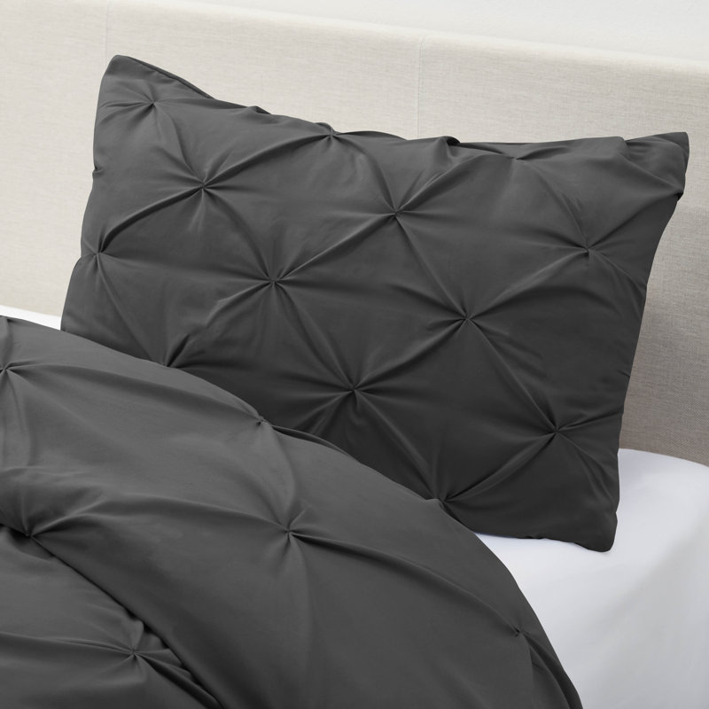 Double Brushed Pleated Duvet Cover Set, Stone Gray, Twin Duvet Cover + 1 Standard Pillowcase