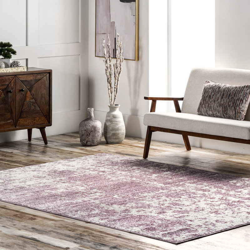 Modern Abstract Performance Pink Rug, Rectangle 5' x 8'