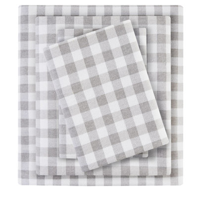 Gray Herringbone Check 100% Cotton Flannel 4 Pcs King Printed Sheet Ultra - Soft Cozy With Flat Fitted Sheets And 2 Pillowcases Machine Washable For Easy Care Routine Daily Use