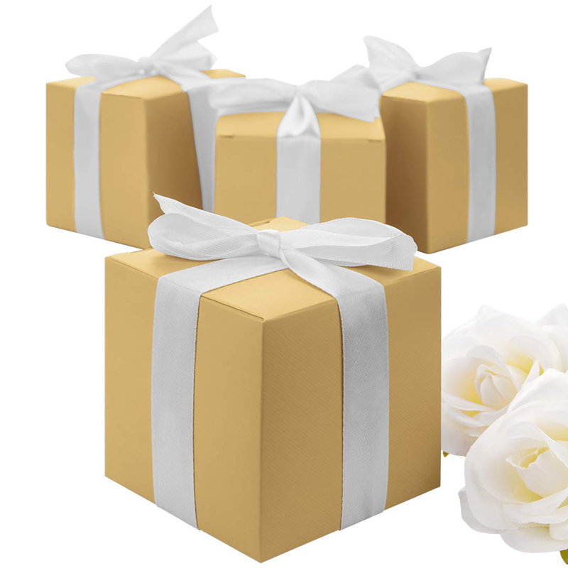 Boîte à cubes avec ruban en satin, 3 x 3 x 3, or, 50-paquet, Jaune