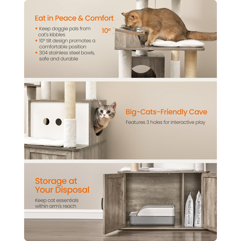 66.9-Inch Heather Greige Sisal Cat Tower with Litter Box Enclosure