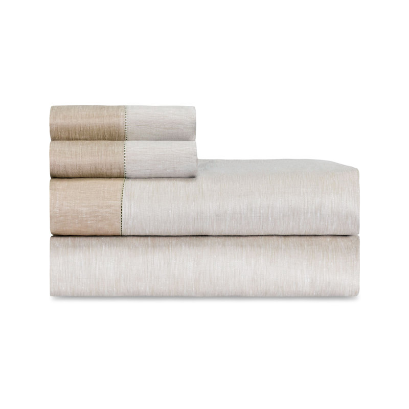 Seychelles Linen Sateen Sheet Set, White/Dune, Full