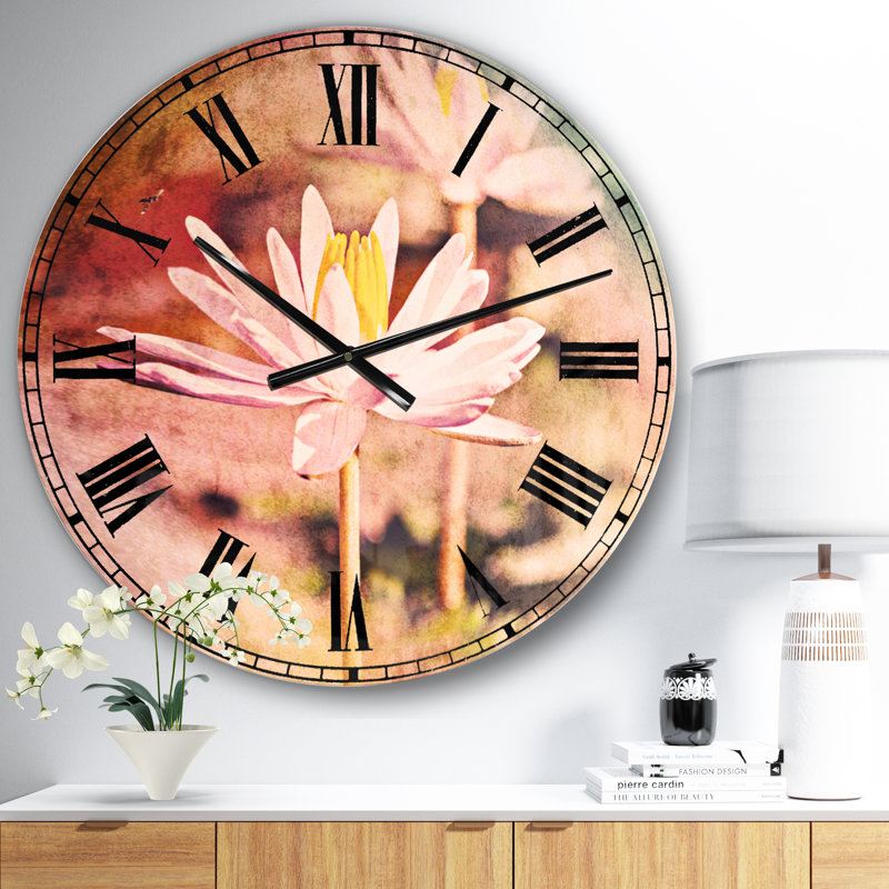Lotus sur fond abstrait - horloge murale traditionnelle, Grand