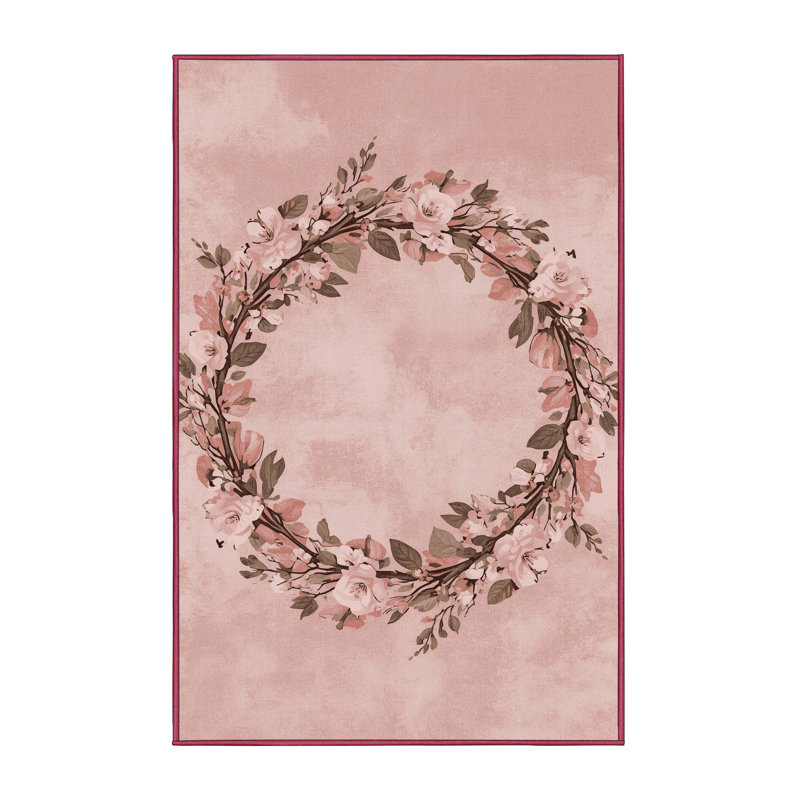 Soft Plush Ferree Easter Modern & Contemporary Abstract Area Rug in Pink – Rose Binding, 2x3