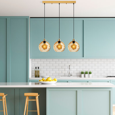 Lustre réglable élégant, structure en métal, 27,6 po x 7,9 po x 47,2 po | Finition jaune élégante | 3 x douilles E27 (40 W maximum) | Parfait pour la salle à manger et les espaces de vie | Hauteur réglable de 15,7 à 47,2 pouces