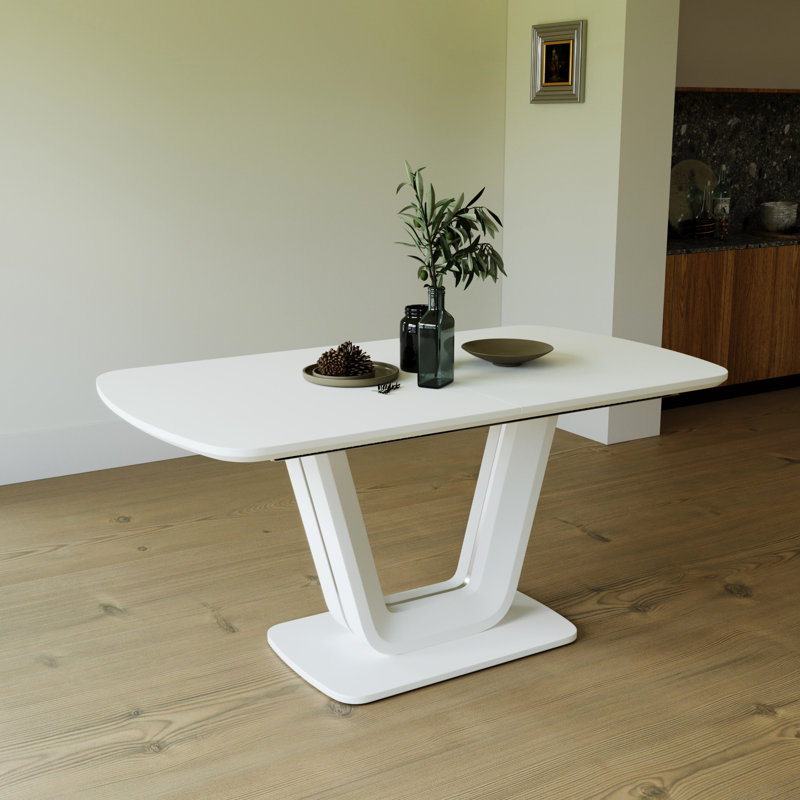 Table de salle à manger blanche extensible avec pieds en forme de U, de qualité supérieure