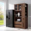 Garde-manger vertical de 70,98 pouces avec tablettes coulissantes, quatre tablettes latérales, tiroirs, portes en verre, compartiment pour micro-ondes, brun.