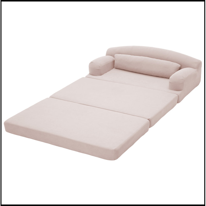Causeuse pliable en velours côtelé avec coussin moelleux, Rose pastel