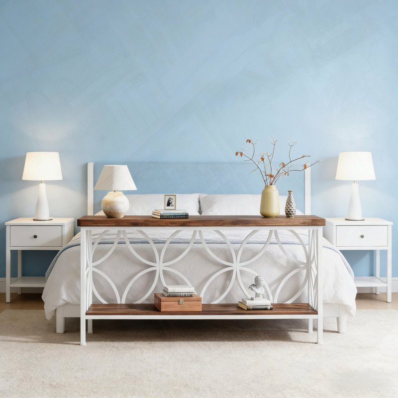 Coffee Table,2-Tier Console Table,Modern Sofa Table, Rustic Brown/White