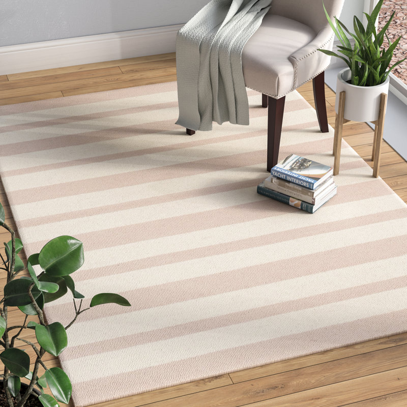 Tapis rose / ivoire en laine touffetée à la main Kruetzen, Rectangle 6 pi x 9 pi
