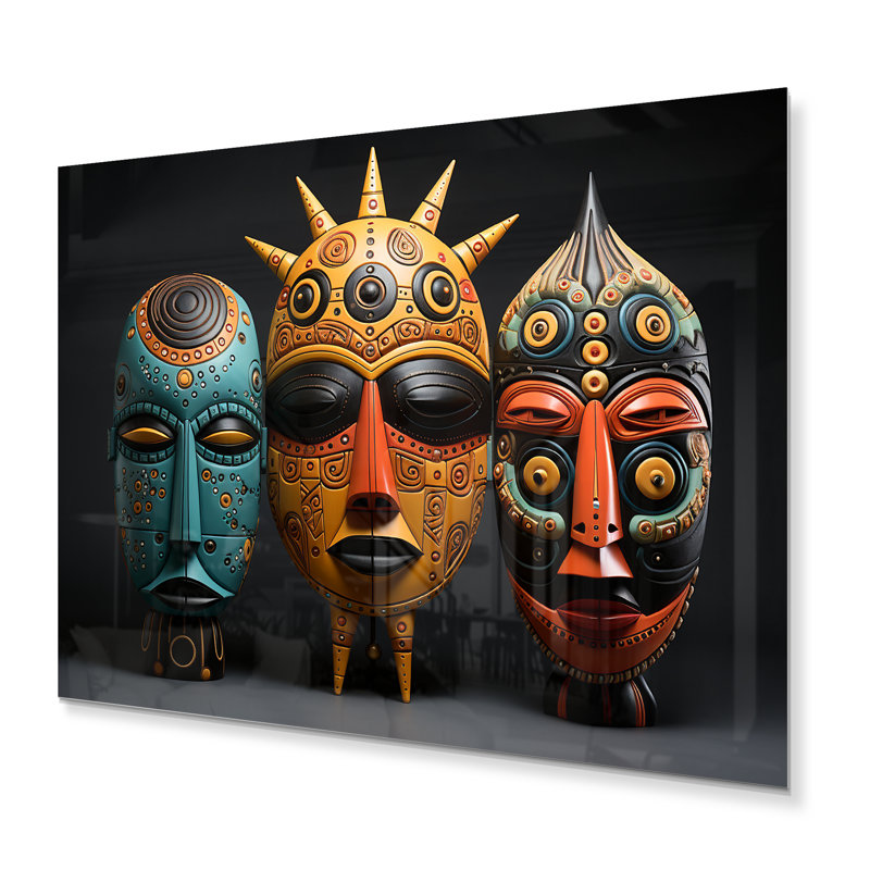 Masques colorés d'Afrique - décoration murale en métal africain, H 24 po x l 32 po