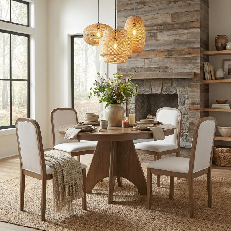 Ensemble de table de salle à manger extensible Vintage pour 4 à 6 personnes avec 4 chaises rembourrées, Noyer