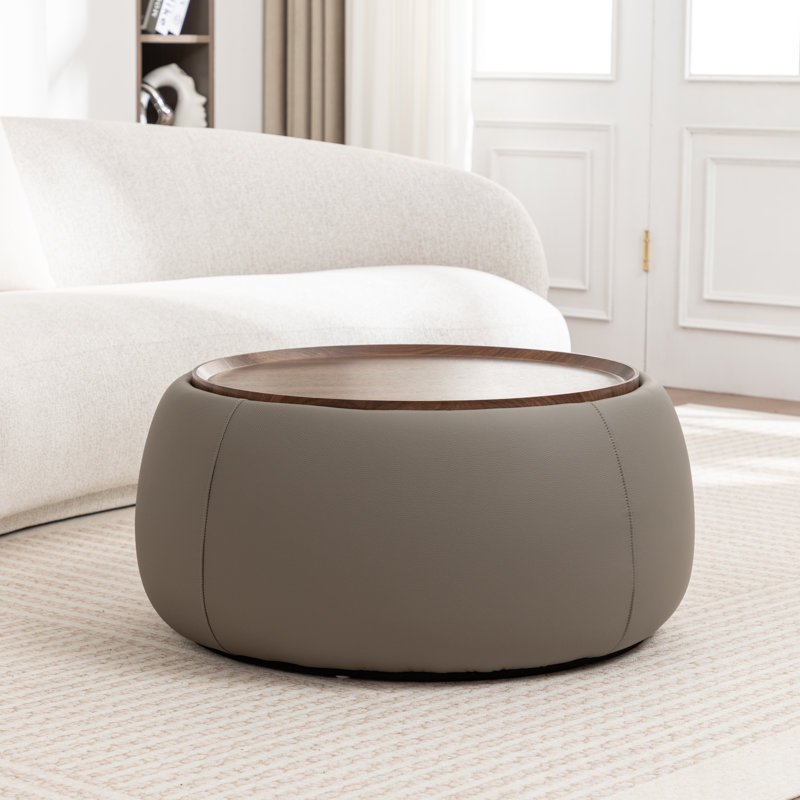 Pietsch Round Cocktail Ottoman With Storage, Dark Gray