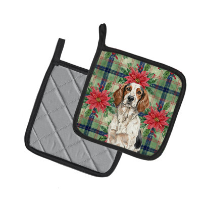 Tricolor English Setter Christmas Poinsettas Pair of Pot Holders