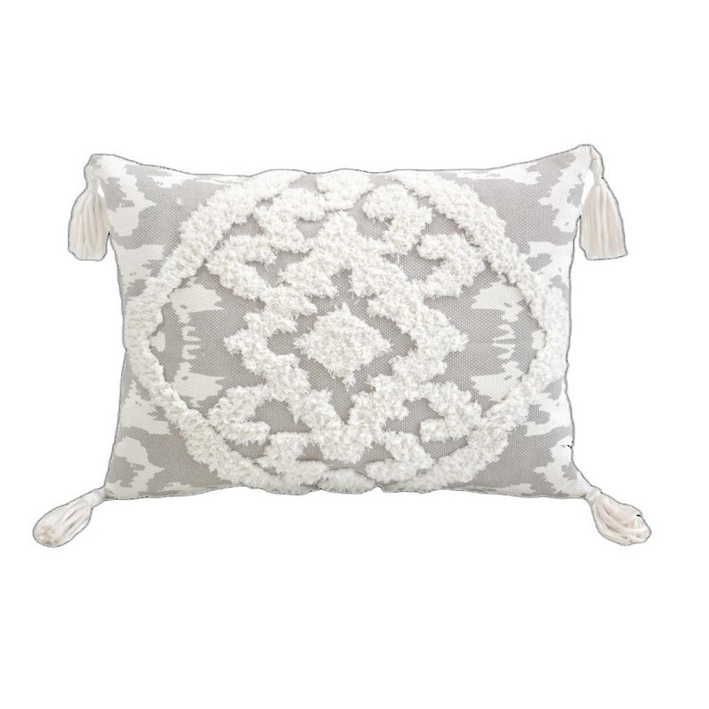 Housse et insert de coussin rectangulaire en mélange de coton, Gris / blanc