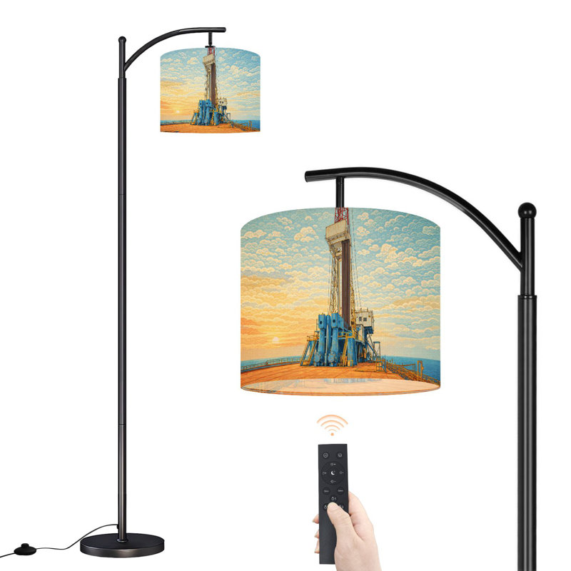 Arc Floor Lamp with Adjustable Lampshade Oil drilling rig dawn Standing Lamp 3 Color Temperatures Dimmable Tall Pole Lamp with Foot Switch for Bedroom
