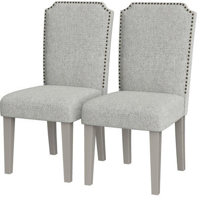 Set of 2 Upholstered Dining Chairs with   Wood Frame. Nailhead Trim. Padded High Back. 500 lbs Capacity Cotton Linen Fabric for Dining Room. Kitchen. Restaurant