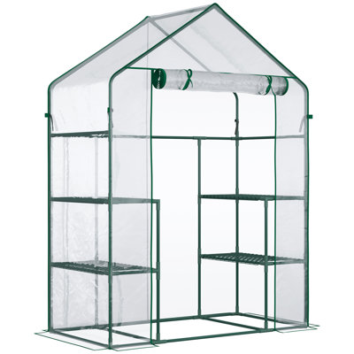 Mini serre de 5 pi x 2,5 pi x 6,5 pi, serre portative avec 3 tablettes à niveaux, porte à enroulement et couvercle en plastique patiné pour jardin, transparent