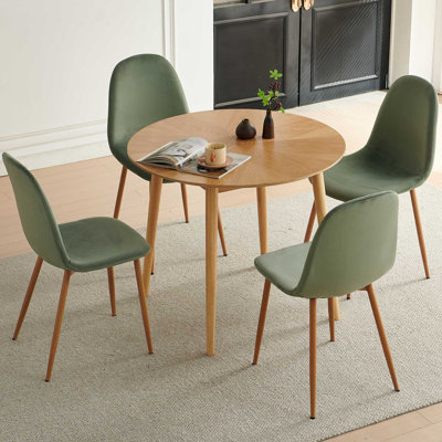 35" Small Round Dining Table Set With 4 Velvet Dining Chairs In Metal Legs, Easy Assembly For Compact Spaces - Green