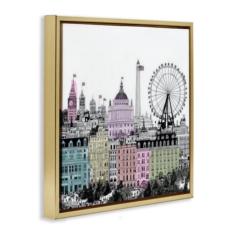 Cadre flottant London City of the World, design par Annabelle Hall, H 18 po x l 18 po, Cadre flottant métallique doré