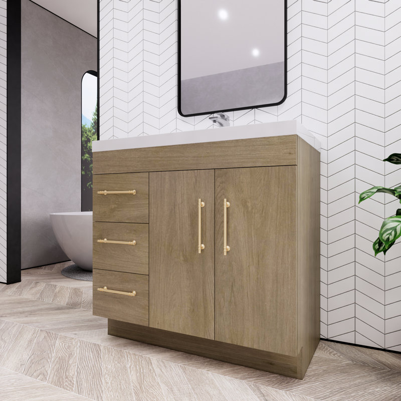 Maplesville Single Bathroom Vanity with Acrylic Top, White Oak