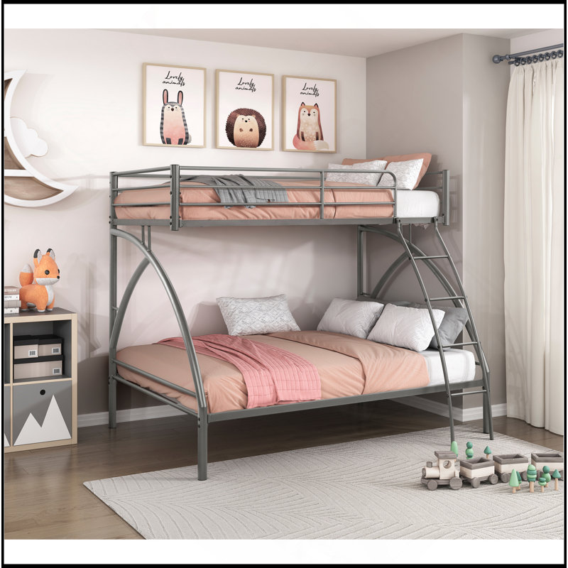 Lit superposé double à structure métallique, mobilier de chambre à coucher, assemblage facile, Gris, Lit double