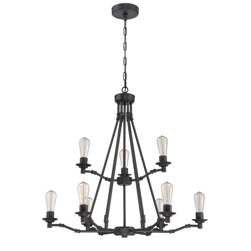 9 - Light Dimmable Tiered Chandelier, Aged Bronze