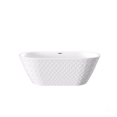 Acrylic Freestanding Bathtub With Unique Diamond Pattern Design: Spacious Oval Shape,  Gloss White Finish, Chrome Overflow And Pop-Up Drain