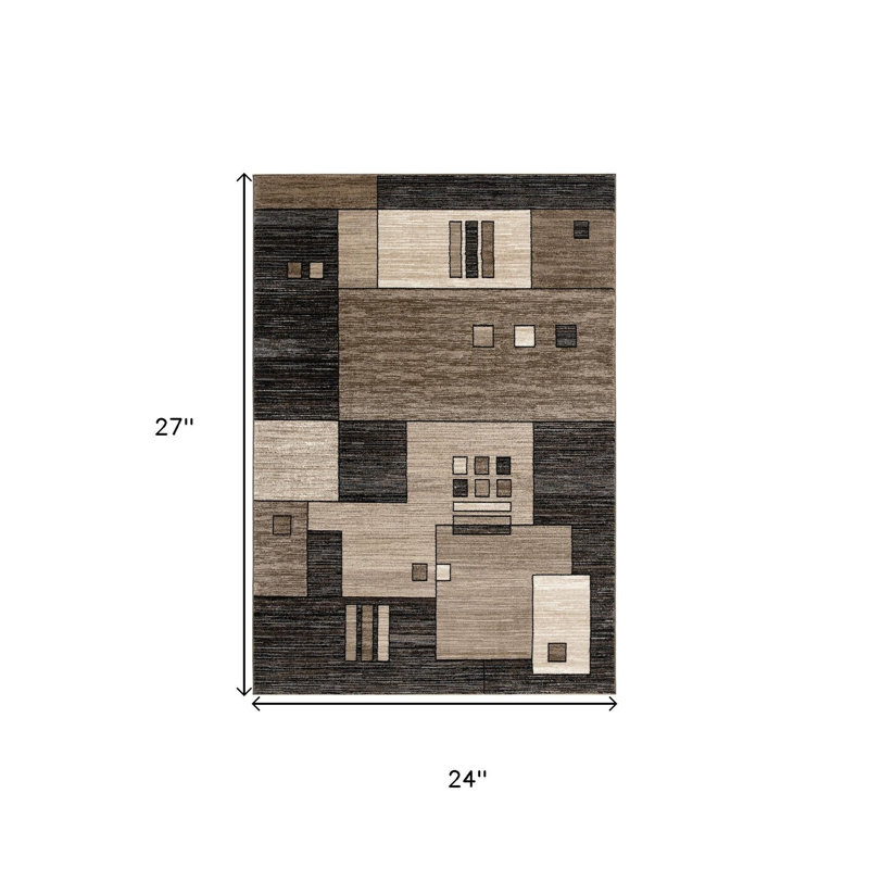 2' X 2' Brown And Beige Geometric Square Rug