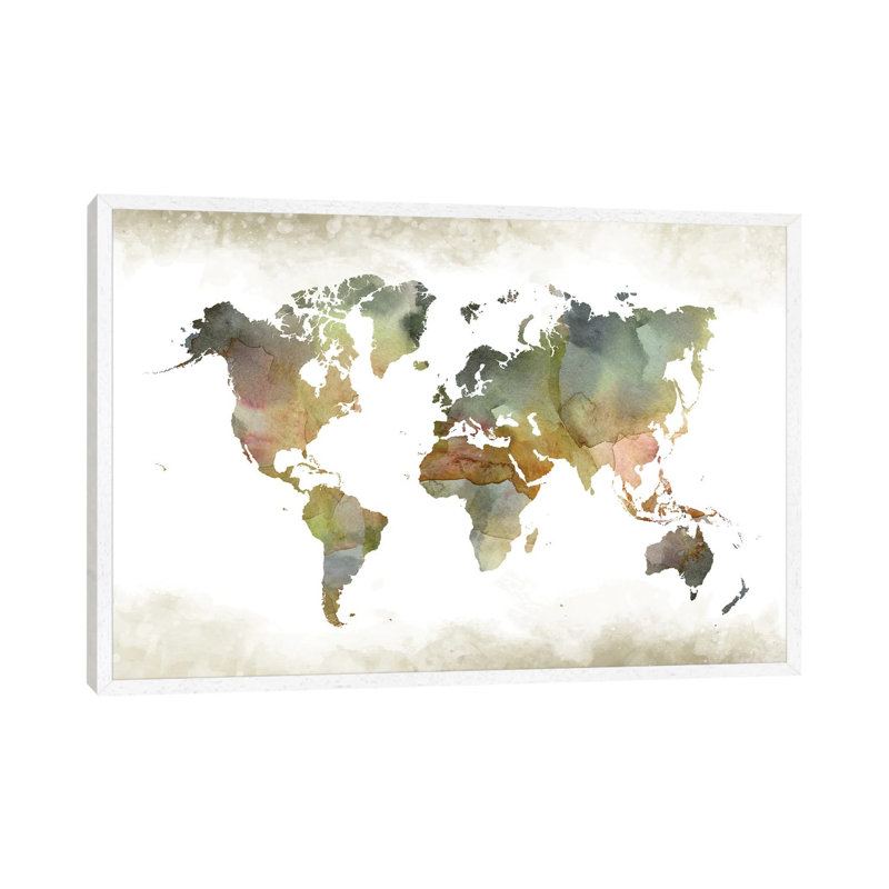 World Greenishmap by WallDecorAddict - Floater Frame Gallery-Wrapped Canvas Giclée on Canvas, White Framed Canvas
