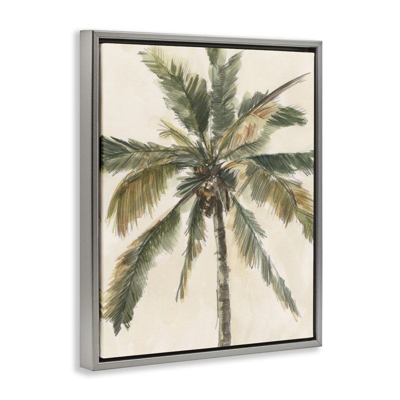 Palmier sur toile beige encadrée par Ethan Harper, Cadre flottant gris lustré, H 31 po x l 25 po