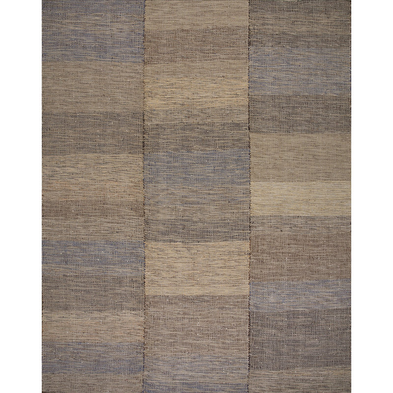 Tapis brun / gris en laine noué à la main de conception unique 9 pi x 12 pi