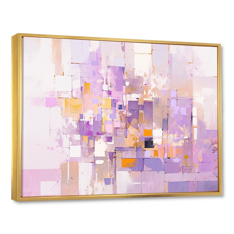 «Pink and Pruple Abstract Shadows I» - Formes abstraites, impressions sur toile, Cadre flottant doré, H 30 po x l 40 po
