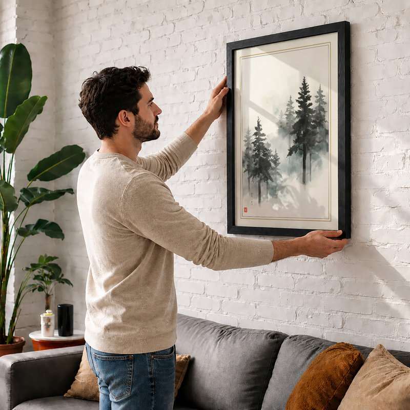 Quiet Northern Forest Japandi - Framed Print, A4 - 29.7 x 21.0 cm, Oak