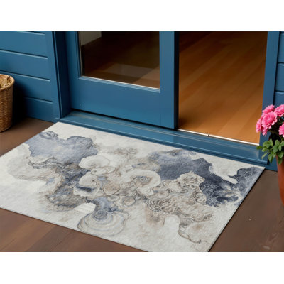 Tapis extérieur lavable abstrait ivoire et taupe 3 pi x 5 pi