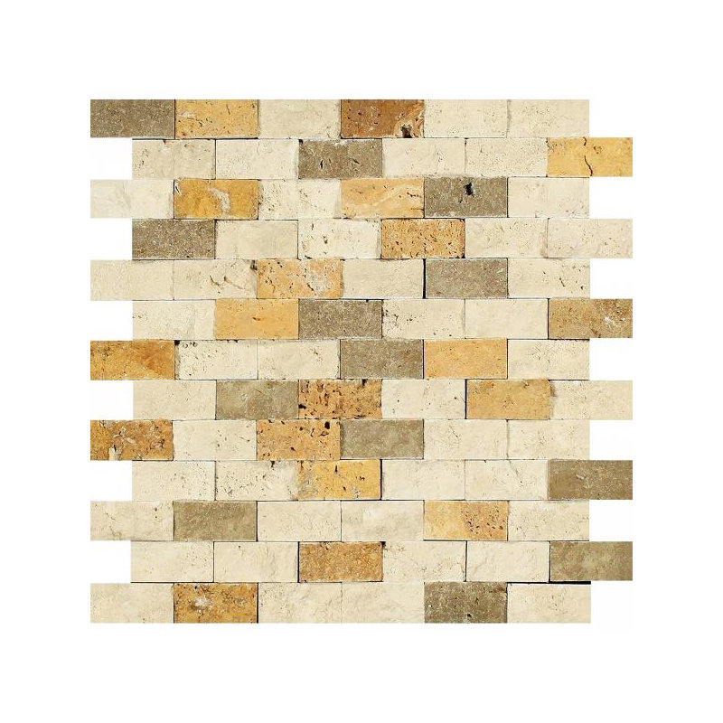 Carreau de mosaïque mural en briques mixtes en travertin 1 x 2 po