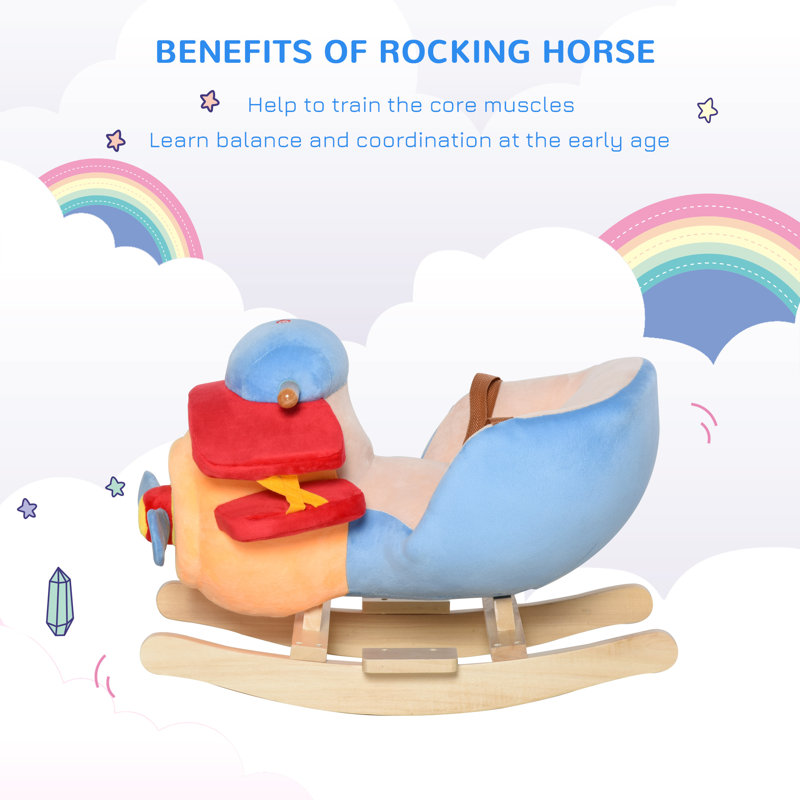 Colorful Plush Airplane Rocker with Wooden Base