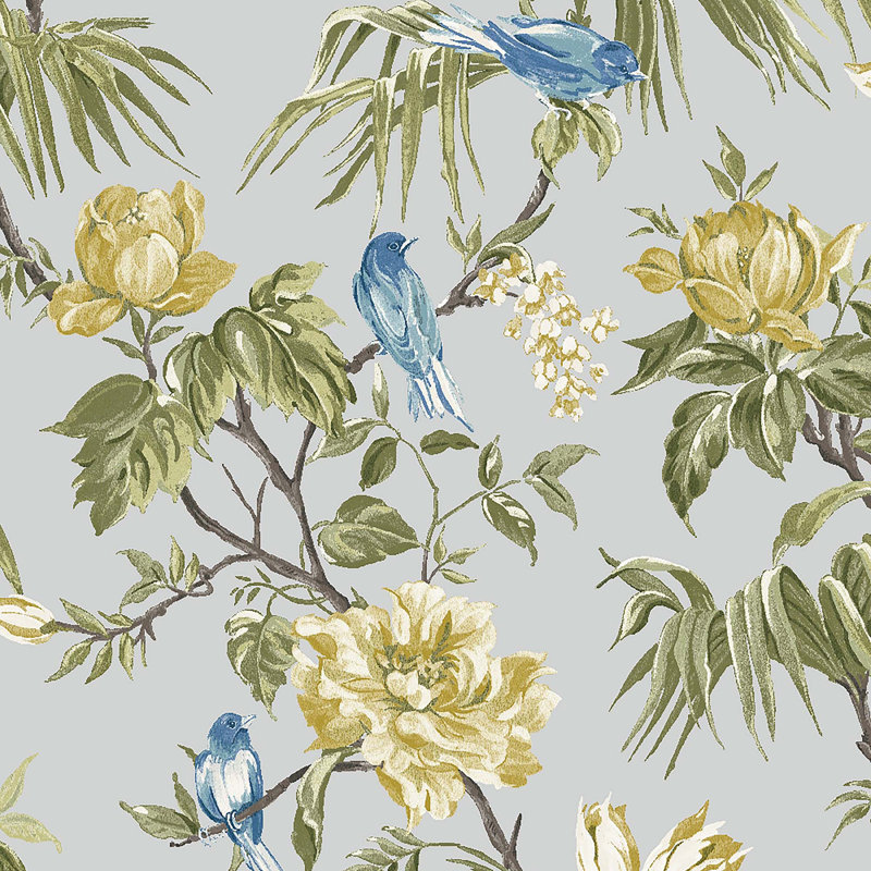 Floral Wallpaper Double Roll, Duck Egg