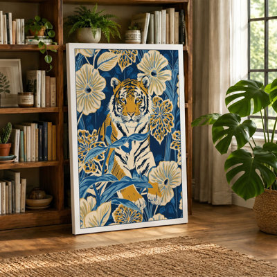 Tiger in Bloom Botanical - Wrapped Canvas