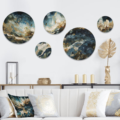 Blue Yellow Captivating Liquid Ink II - Abstract Marble Metal Wall Décor