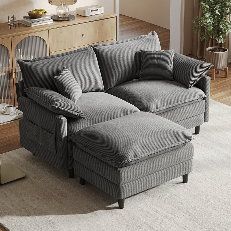73'' Comfy L Shaped Sectional Modular Cloud Loveseat Sofa With Ottoman, Tool-free Easy Assembly Corduroy Couch For Small Space