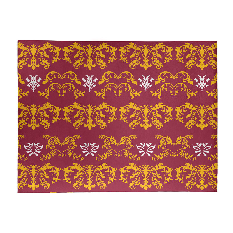 Tapis rouge / jaune Damask, Rectangle 4 pi x 6 pi